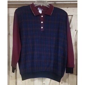 VTG Cape Cod Women Sz L Pullover Top  Gold Buttons Trim Soft Cozy Grannycore Y2K